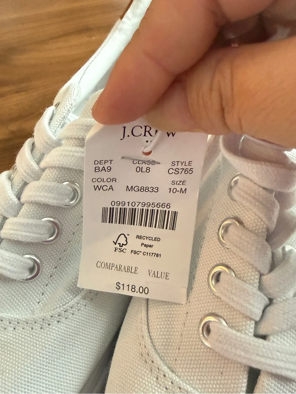J.Crew White Canvas Men’s Sneakers with Tan Heel Accent size 10 brand new